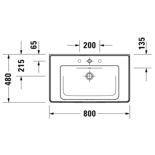 Immagine di Duravit D-NEO lavabo consolle 80 cm, con troppopieno, lato inferiore smaltato, colore bianco 2367800060
