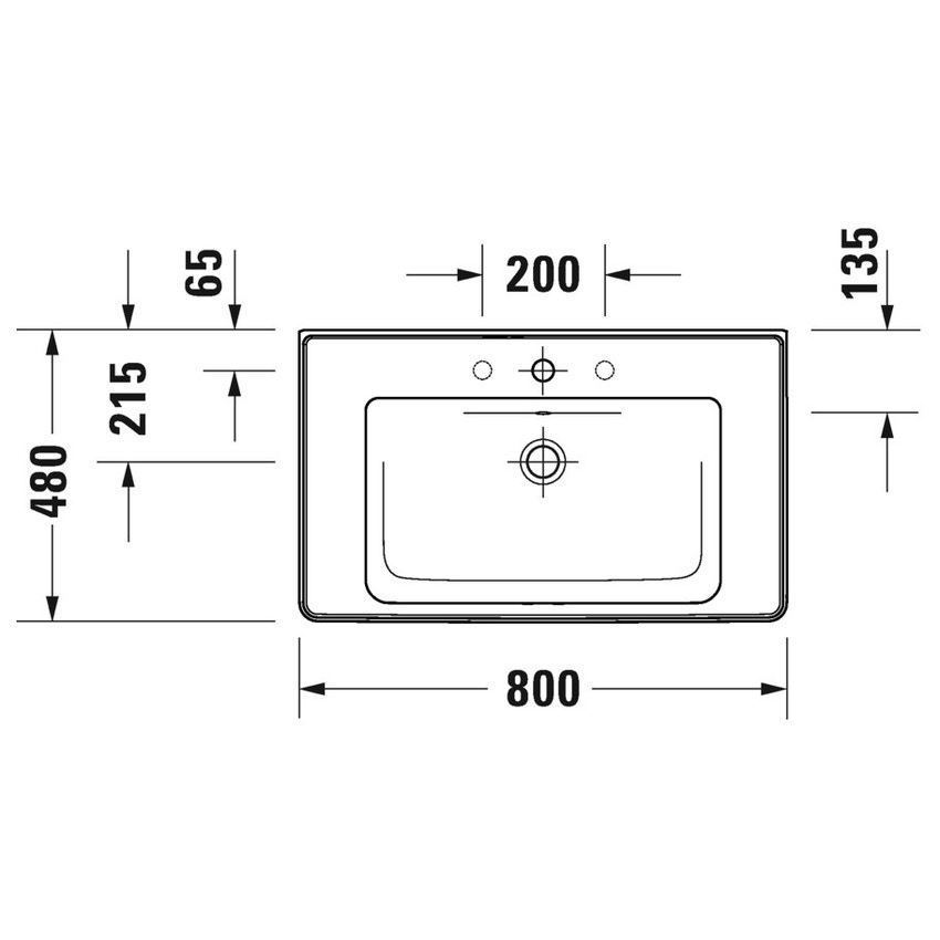 Immagine di Duravit D-NEO lavabo consolle 80 cm, con troppopieno, lato inferiore smaltato, colore bianco 2367800060