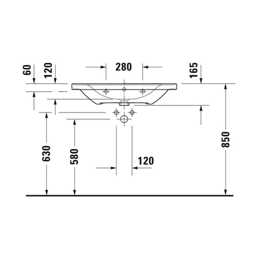 Immagine di Duravit D-NEO lavabo consolle 80 cm, con troppopieno, lato inferiore smaltato, colore bianco 2367800060