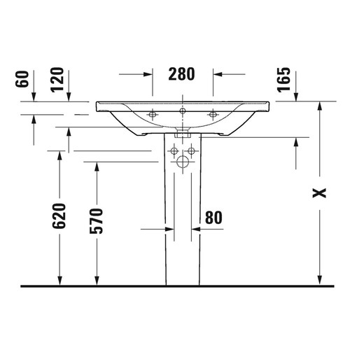 Immagine di Duravit D-NEO lavabo consolle 80 cm, con troppopieno, lato inferiore smaltato, colore bianco 2367800060