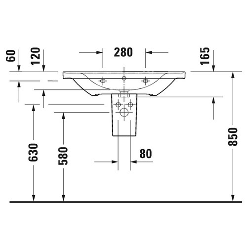 Immagine di Duravit D-NEO lavabo consolle 80 cm, con troppopieno, lato inferiore smaltato, colore bianco 2367800060