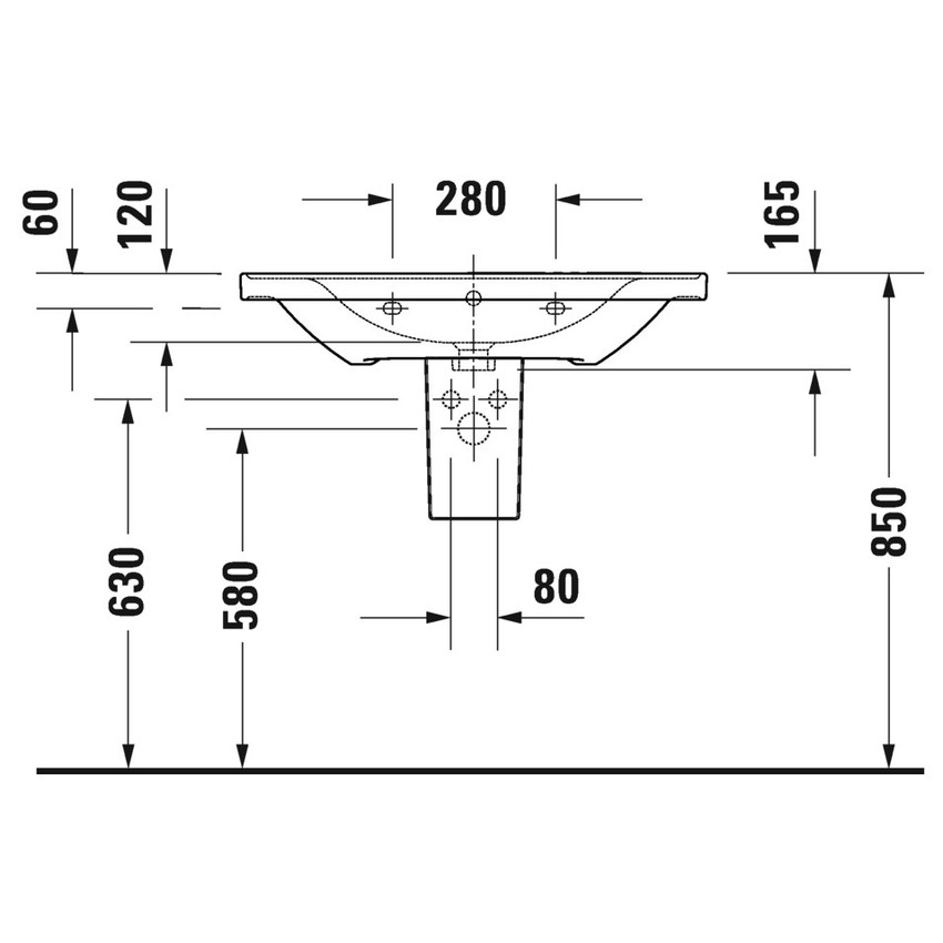 Immagine di Duravit D-NEO lavabo consolle 80 cm, con troppopieno, lato inferiore smaltato, colore bianco 2367800060
