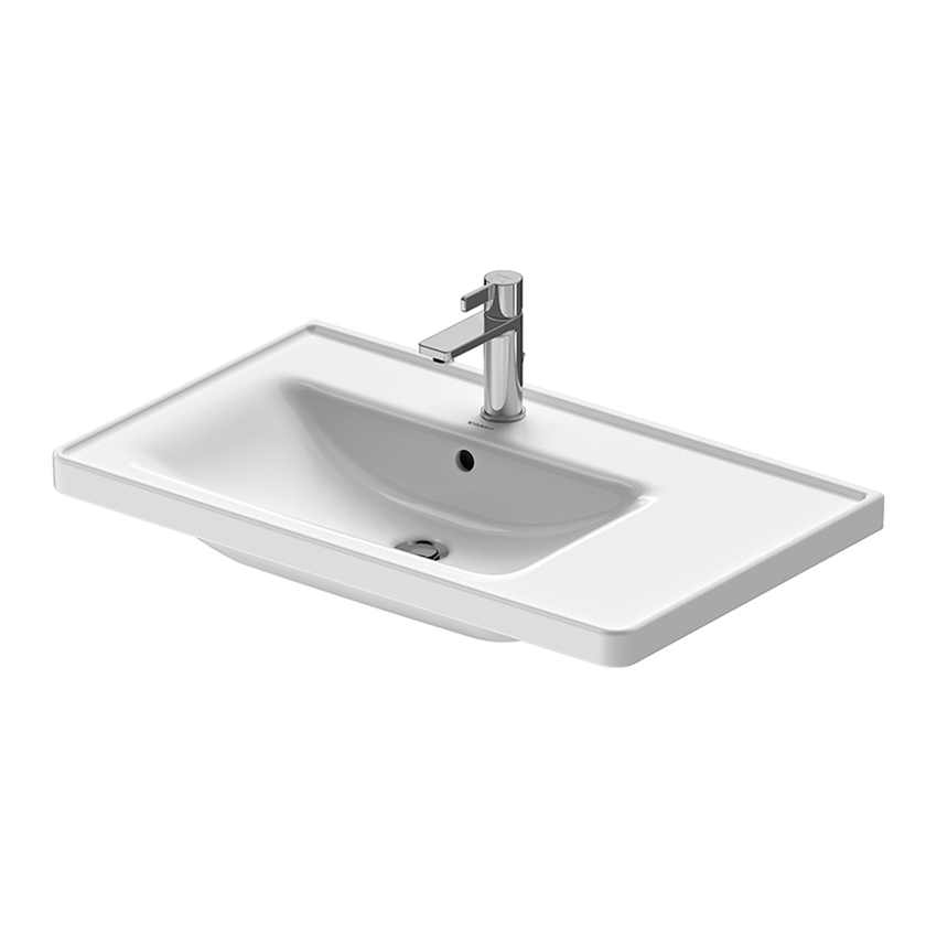 Immagine di Duravit D-NEO lavabo consolle asimmetrico 80 cm monoforo, con troppopieno, con bordo per rubinetteria, lato inferiore smaltato, bacino a sinistra, colore bianco 2369800000