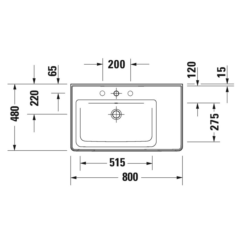 Immagine di Duravit D-NEO lavabo consolle asimmetrico 80 cm, con troppopieno, lato inferiore smaltato, bacino a sinistra, colore bianco 2369800060