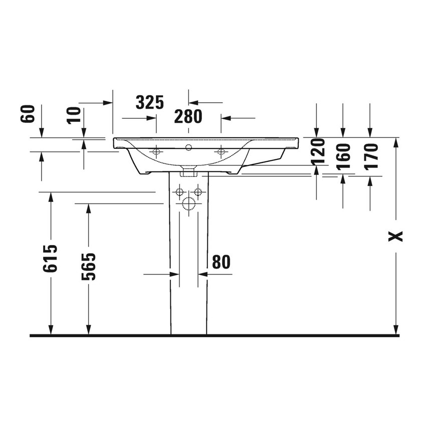 Immagine di Duravit D-NEO lavabo consolle asimmetrico 80 cm, con troppopieno, lato inferiore smaltato, bacino a sinistra, colore bianco 2369800060