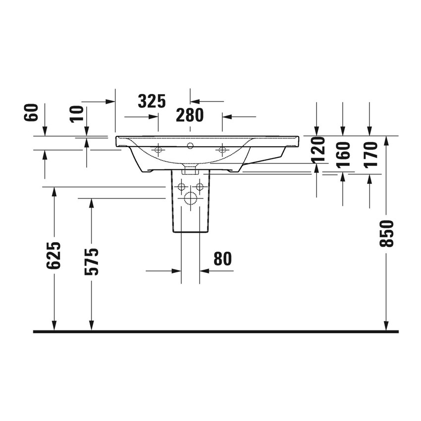 Immagine di Duravit D-NEO lavabo consolle asimmetrico 80 cm, con troppopieno, lato inferiore smaltato, bacino a sinistra, colore bianco 2369800060