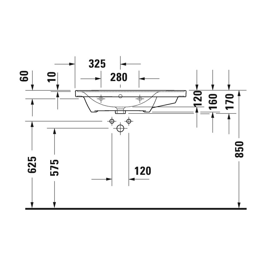 Immagine di Duravit D-NEO lavabo consolle asimmetrico 80 cm, con troppopieno, lato inferiore smaltato, bacino a sinistra, colore bianco 2369800060