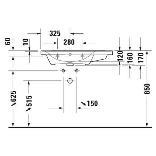 Immagine di Duravit D-NEO lavabo consolle asimmetrico 80 cm monoforo, con troppopieno, con bordo per rubinetteria, lato inferiore smaltato, bacino a sinistra, colore bianco 2369800000