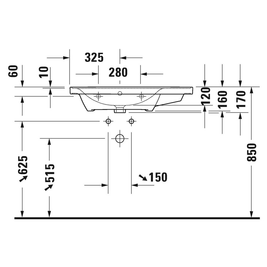 Immagine di Duravit D-NEO lavabo consolle asimmetrico 80 cm, con troppopieno, lato inferiore smaltato, bacino a sinistra, colore bianco 2369800060