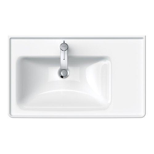 Immagine di Duravit D-NEO lavabo consolle asimmetrico 80 cm, con troppopieno, lato inferiore smaltato, bacino a sinistra, colore bianco 2369800060