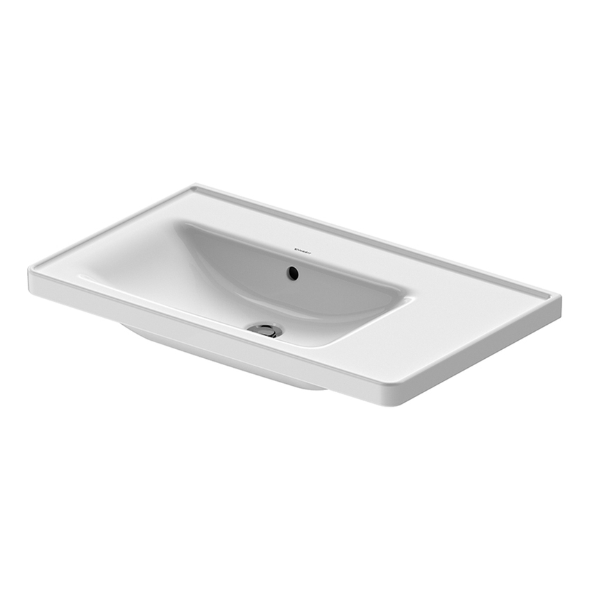 Immagine di Duravit D-NEO lavabo consolle asimmetrico 80 cm, con troppopieno, lato inferiore smaltato, bacino a sinistra, colore bianco 2369800060