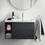 Immagine di Duravit D-NEO composizione bagno: mobile sottolavabo e colonna sospesi, finitura rovere nero + specchio Ø 90 con illuminazione, versione "Good" + lavabo 80 cm, colore bianco + miscelatore monocomando M, finitura cromo DE425701616+DE1318L1616