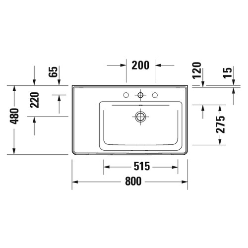 Immagine di Duravit D-NEO lavabo consolle asimmetrico 80 cm, con troppopieno, lato inferiore smaltato, bacino a destra, Wondergliss, colore bianco 23708000601