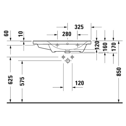 Immagine di Duravit D-NEO lavabo consolle asimmetrico 80 cm, con troppopieno, lato inferiore smaltato, bacino a destra, Wondergliss, colore bianco 23708000601