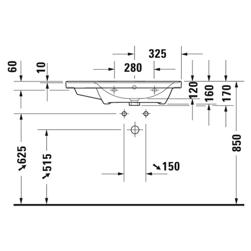 Immagine di Duravit D-NEO lavabo consolle asimmetrico 80 cm, con troppopieno, lato inferiore smaltato, bacino a destra, Wondergliss, colore bianco 23708000601