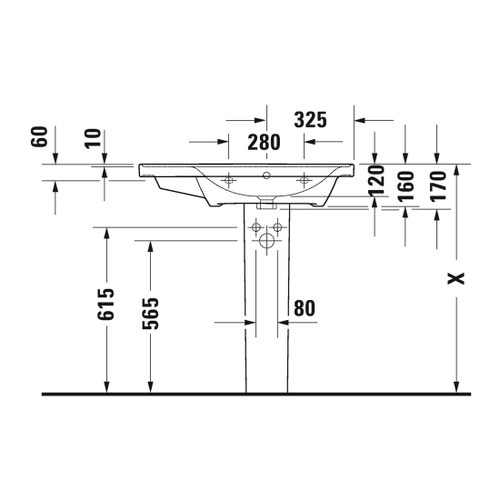 Immagine di Duravit D-NEO lavabo consolle asimmetrico 80 cm, con troppopieno, lato inferiore smaltato, bacino a destra, Wondergliss, colore bianco 23708000601