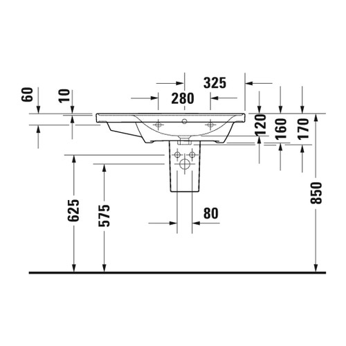 Immagine di Duravit D-NEO lavabo consolle asimmetrico 80 cm, con troppopieno, lato inferiore smaltato, bacino a destra, Wondergliss, colore bianco 23708000601