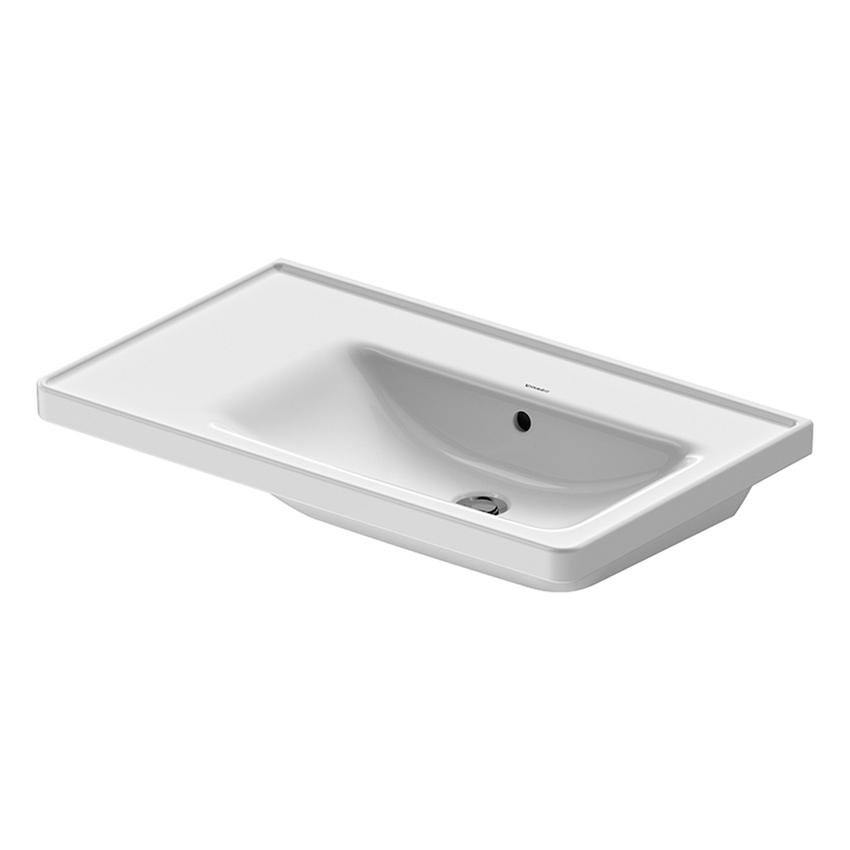 Immagine di Duravit D-NEO lavabo consolle asimmetrico 80 cm, con troppopieno, lato inferiore smaltato, bacino a destra, colore bianco 2370800060