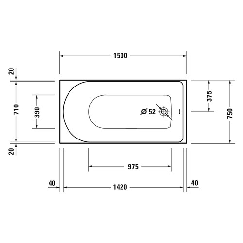 Immagine di Duravit D-NEO vasca rettangolare da incasso L.150 P.75 cm, con uno schienale inclinato, colore bianco finitura lucido 700471000000000
