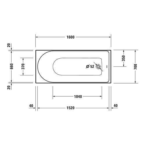 Immagine di Duravit D-NEO vasca rettangolare da incasso L.160 P.70 cm, con uno schienale inclinato, colore bianco finitura lucido 700472000000000