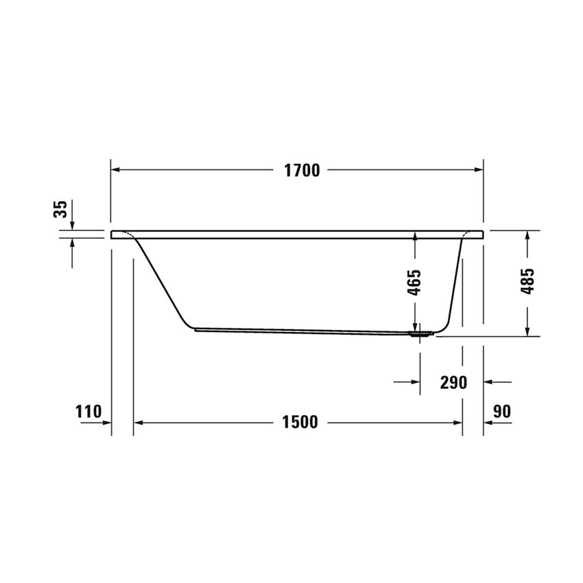 Immagine di Duravit D-NEO vasca rettangolare da incasso L.170 P.70 cm, con uno schienale inclinato, colore bianco finitura lucido 700478000000000