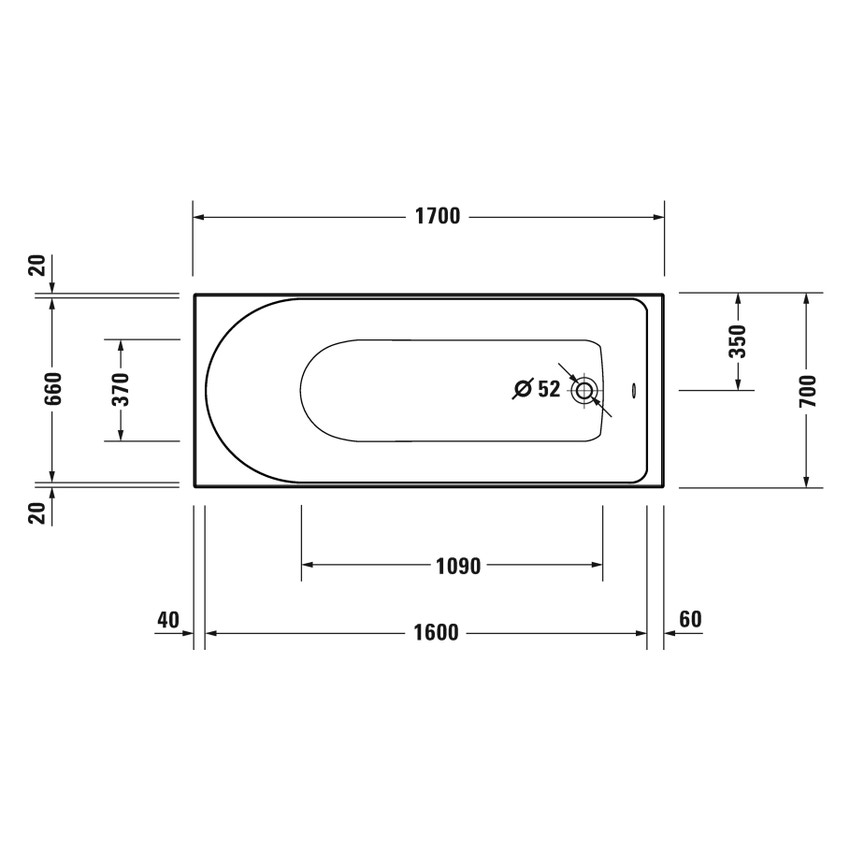 Immagine di Duravit D-NEO vasca rettangolare da incasso L.170 P.70 cm, con uno schienale inclinato, colore bianco finitura lucido 700478000000000