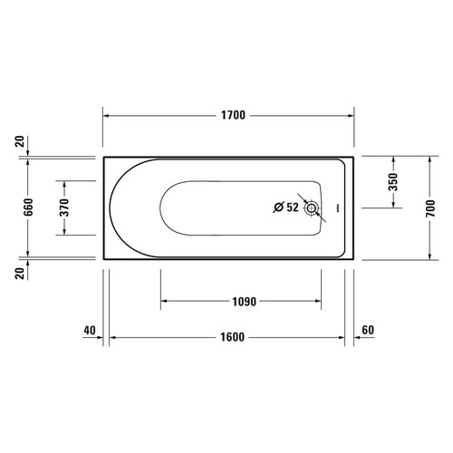 Immagine di Duravit D-NEO vasca rettangolare da incasso L.170 P.75 cm, con uno schienale inclinato, colore bianco finitura lucido 700479000000000