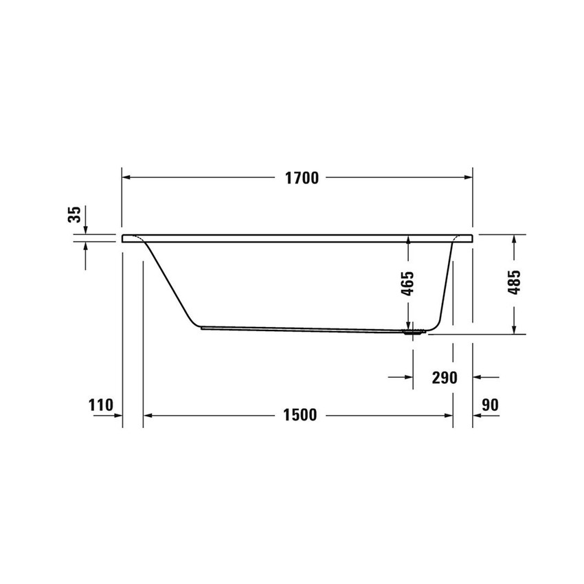 Immagine di Duravit D-NEO vasca rettangolare da incasso L.170 P.75 cm, con uno schienale inclinato, colore bianco finitura lucido 700479000000000