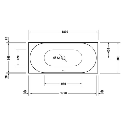 Immagine di Duravit D-NEO vasca rettangolare da incasso L.180 P.80 cm, con due schienali inclinati, colore bianco 700476000000000