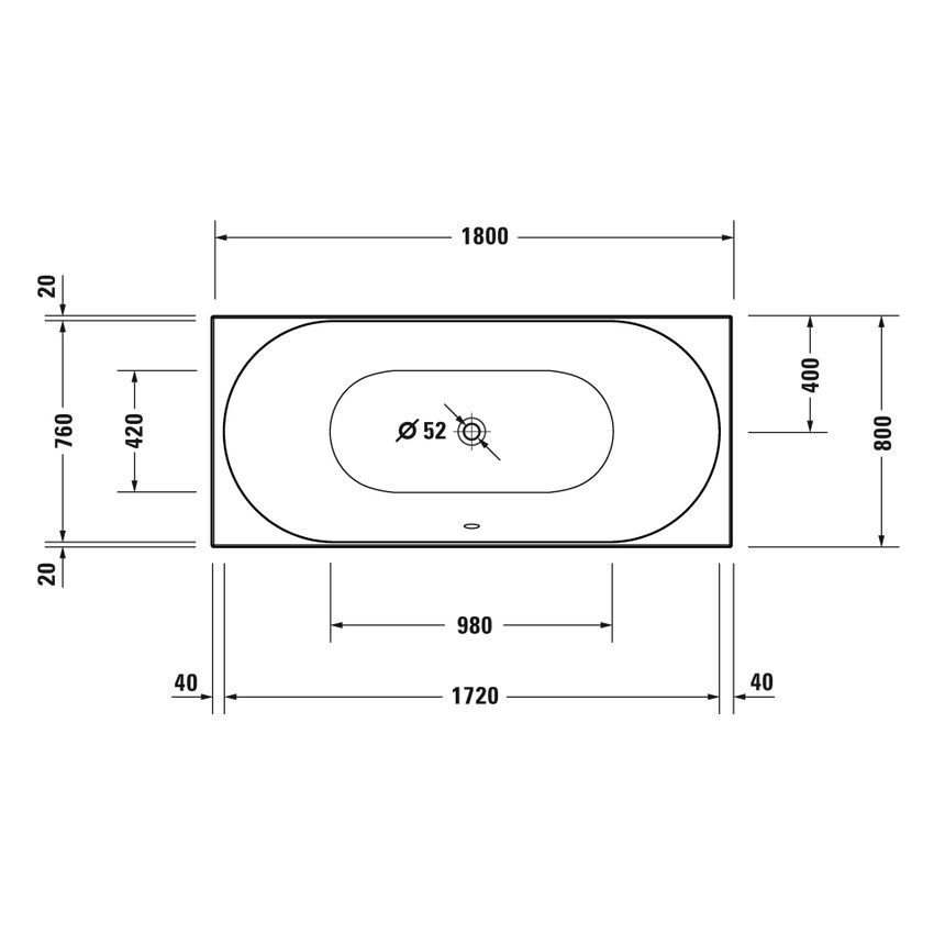 Immagine di Duravit D-NEO vasca rettangolare da incasso L.180 P.80 cm, con due schienali inclinati, colore bianco 700476000000000