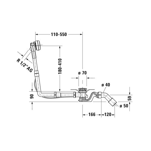 Immagine di Duravit Colonna di scarico con troppopieno Quadroval, con erogazione dal troppopieno, diametro dello scarico 52 mm 792217000001000