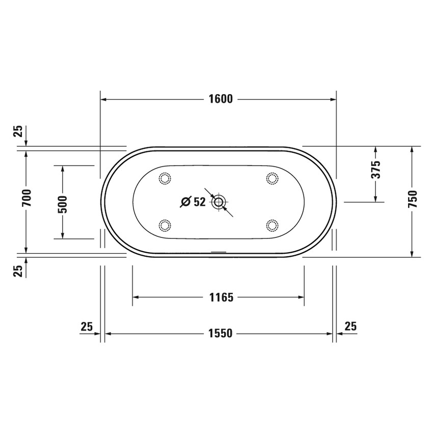 Duravit 700477000000000 D-NEO vasca freestanding L.160 P.75 cm