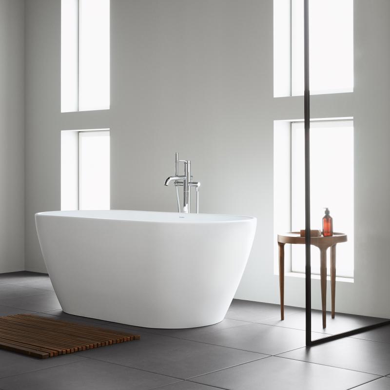 Duravit 700486000000000 D-NEO vasca freestanding L.160 P.75 cm, con due  schienali inclinati, con colonna di scarico speciale, senza troppopieno,  colore bianco