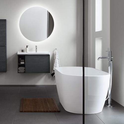 Immagine di Duravit D-NEO vasca freestanding L.160 P.75 cm, con due schienali inclinati, con colonna di scarico speciale, senza troppopieno, colore bianco 700486000000000