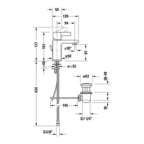 Immagine di Duravit D-NEO miscelatore monocomando H.15.1 cm, per lavabo S, con salterello, finitura cromo DE1010001010