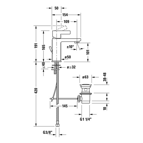 Immagine di Duravit D-NEO composizione bagno: mobile sottolavabo e colonna sospesi, finitura rovere nero + specchio Ø 90 con illuminazione, versione "Good" + lavabo 80 cm, colore bianco + miscelatore monocomando M, finitura cromo DE425701616+DE1318L1616
