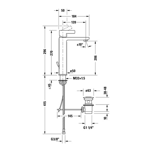 Immagine di Duravit D-NEO miscelatore monocomando H.27 cm, per lavabo L, con salterello, finitura cromo DE1030001010