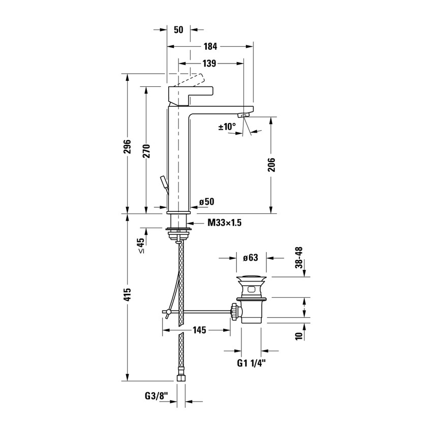 Immagine di Duravit D-NEO miscelatore monocomando H.27 cm, per lavabo L, con salterello, finitura cromo DE1030001010