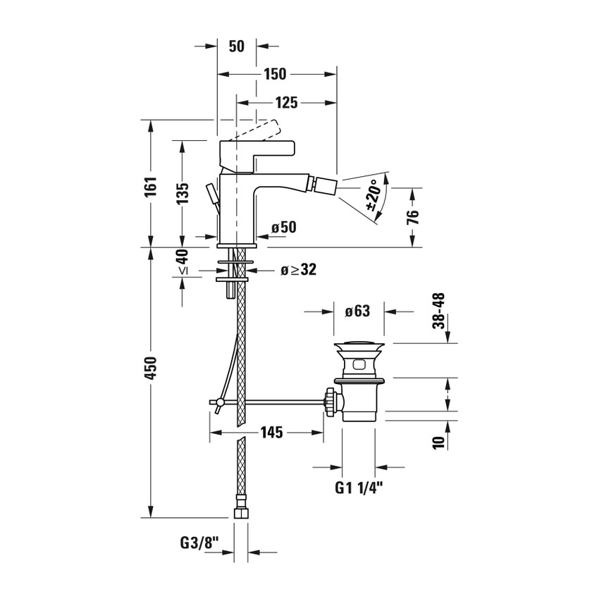 Immagine di Duravit D-NEO miscelatore monocomando H. 13.5 cm, per bidet, con salterello, finitura cromo DE2400001010
