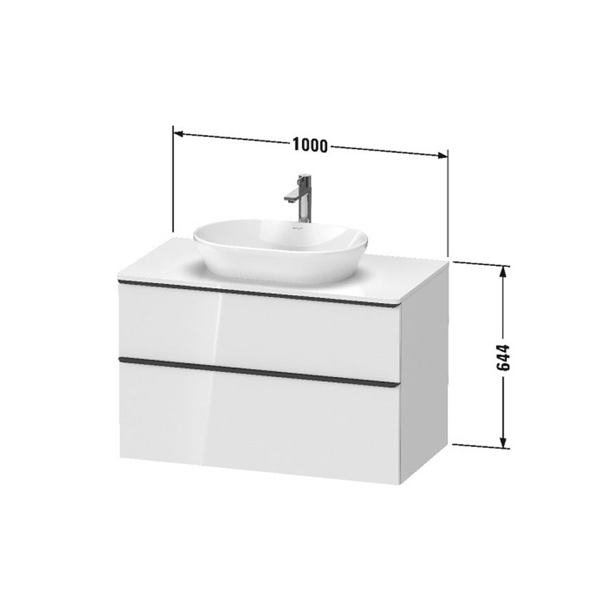 Immagine di Duravit D-NEO composizione bagno: mobile sottolavabo sospeso, finitura rovere terra + specchio Ø 70 con illuminazione, versione "Good" + lavabo da appoggio 60 cm, colore bianco + miscelatore monocomando L, finitura cromo LM785100000+DE496803535