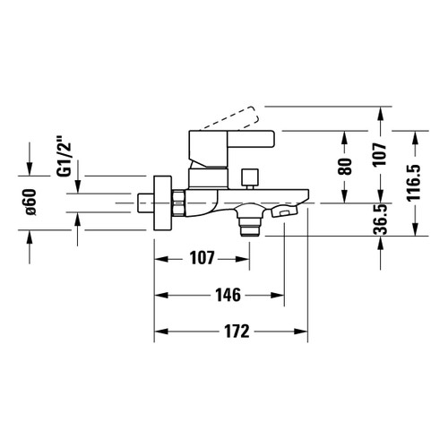 Immagine di Duravit D-NEO miscelatore monocomando esterno, per vasca, deviatore con ritorno automatico, finitura cromo DE5230000010