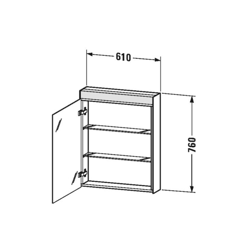 Immagine di Duravit D-NEO armadietto a specchio versione "Good", cerniere a destra, 1 anta a specchio, 2 ripiani in vetro, per interruttore a parete LM7820R0000