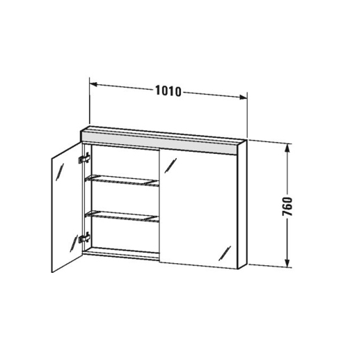 Immagine di Duravit D-NEO armadietto a specchio L.101 cm, versione "Good", 2 ante a specchio, 2 ripiani in vetro, per interruttore a parete LM782200000