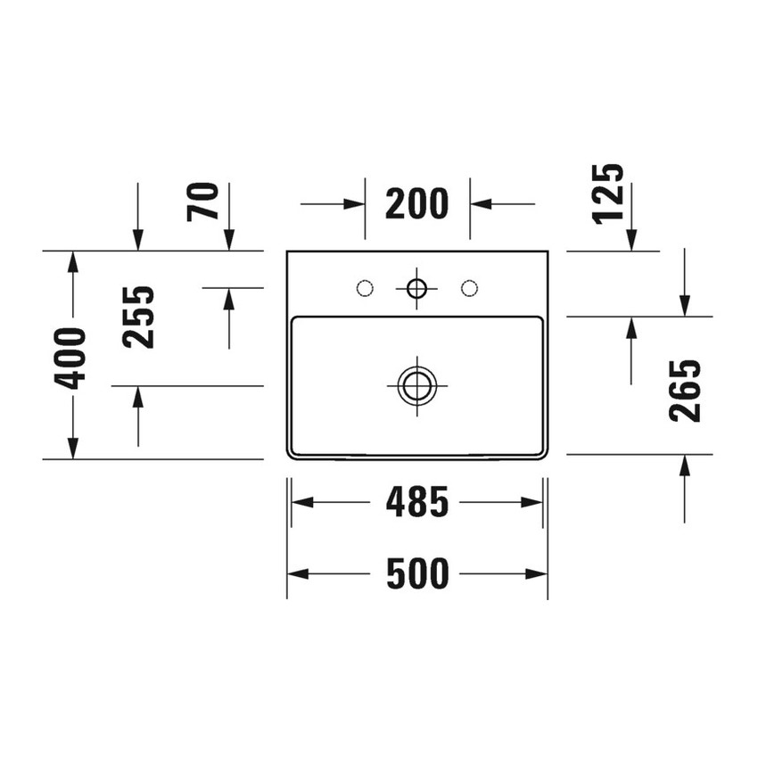 Immagine di Duravit DURASQUARE lavabo consolle Compact 50 cm monoforo, senza troppopieno, con bordo per rubinetteria, colore bianco 2356500071