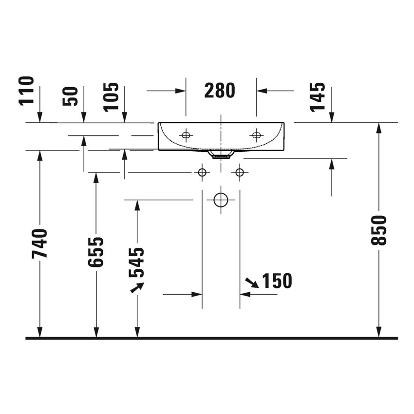 Immagine di Duravit DURASQUARE lavabo consolle Compact 50 cm, senza troppopieno, Wondergliss, colore bianco 23565000791