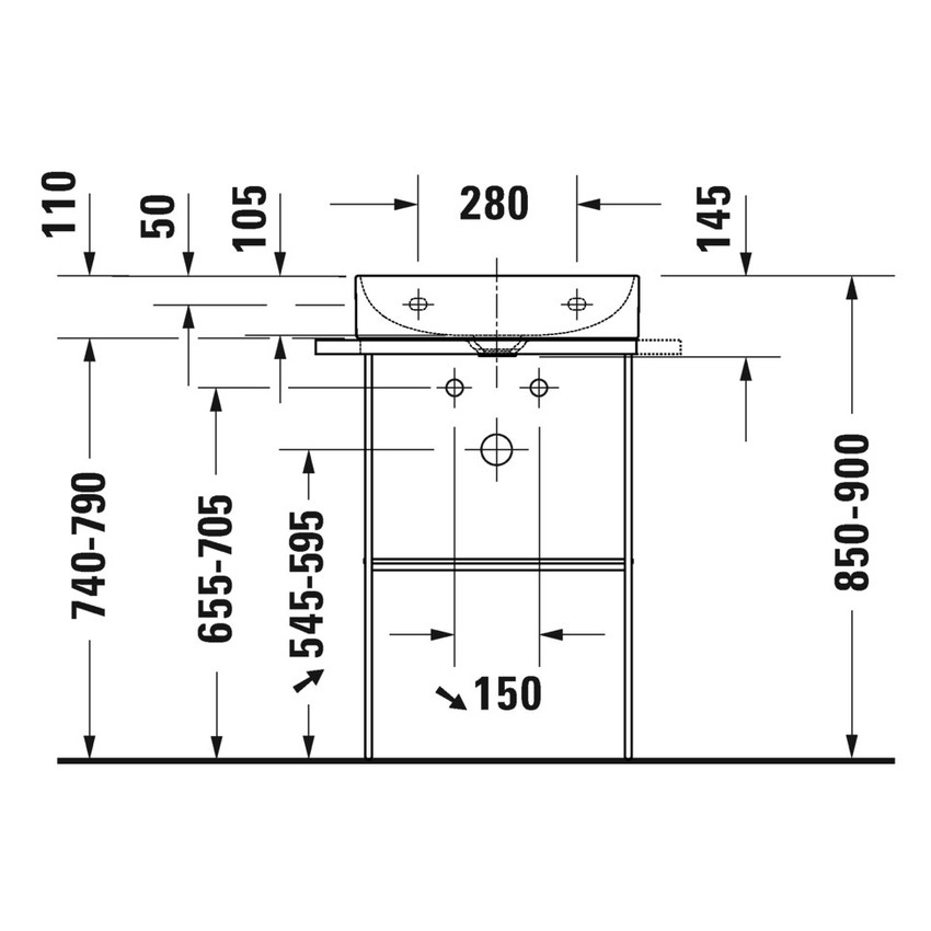 Immagine di Duravit DURASQUARE lavabo consolle Compact 50 cm, senza troppopieno, Wondergliss, colore bianco 23565000791