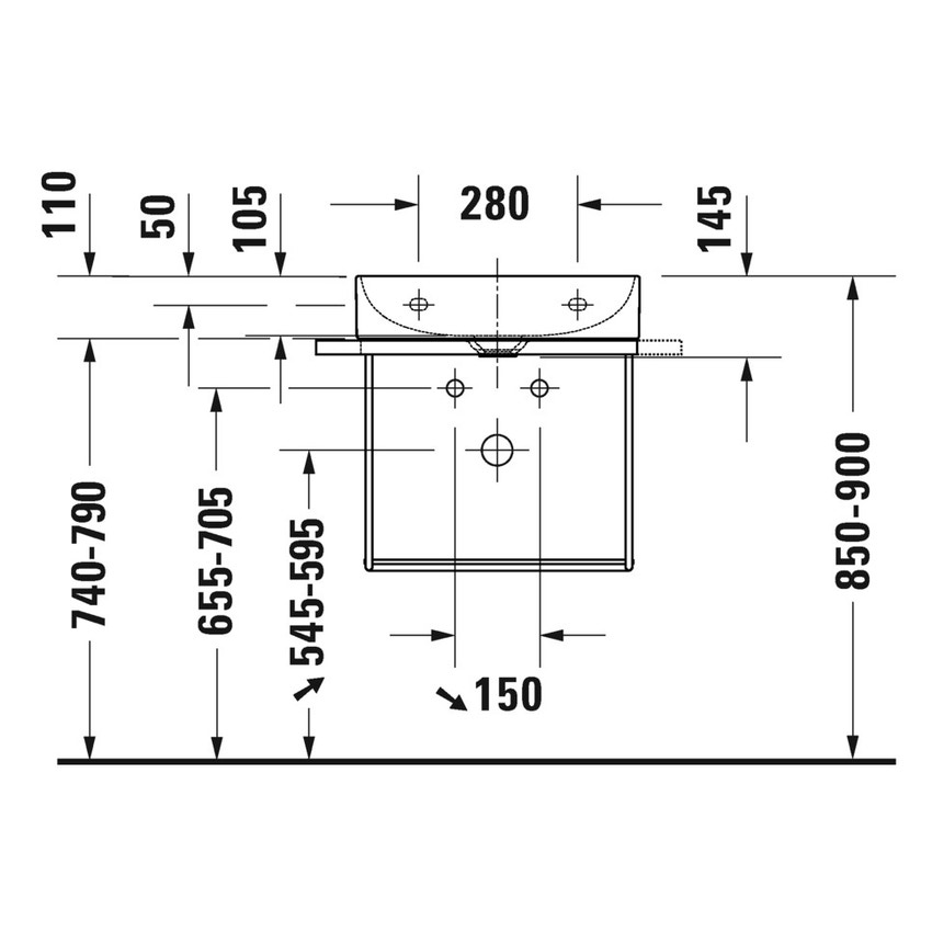 Immagine di Duravit DURASQUARE lavabo consolle Compact 50 cm, senza troppopieno, Wondergliss, colore bianco 23565000791