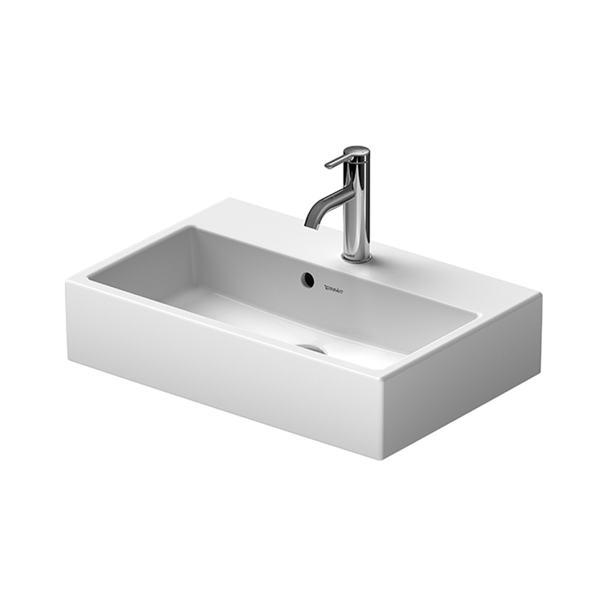 Immagine di Duravit VERO AIR lavabo consolle Compact 60 cm monoforo, con troppopieno e bordo per rubinetteria, lato inferiore smaltato, colore bianco 2368600027