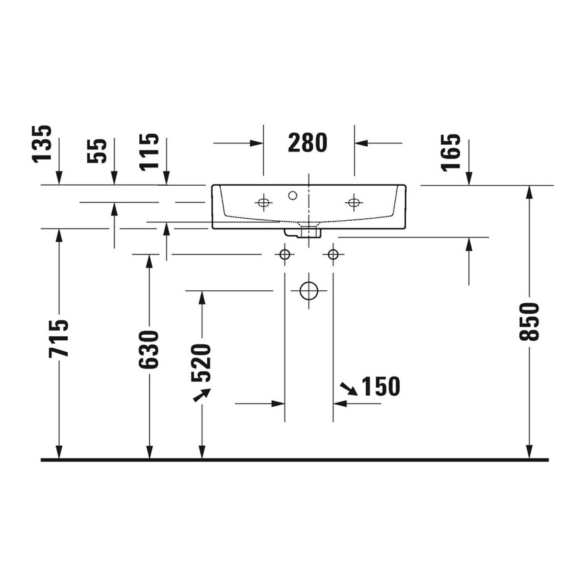 Immagine di Duravit VERO AIR lavabo consolle Compact 60 cm monoforo, con troppopieno e bordo per rubinetteria, lato inferiore smaltato, Wondergliss, colore bianco 23686000271