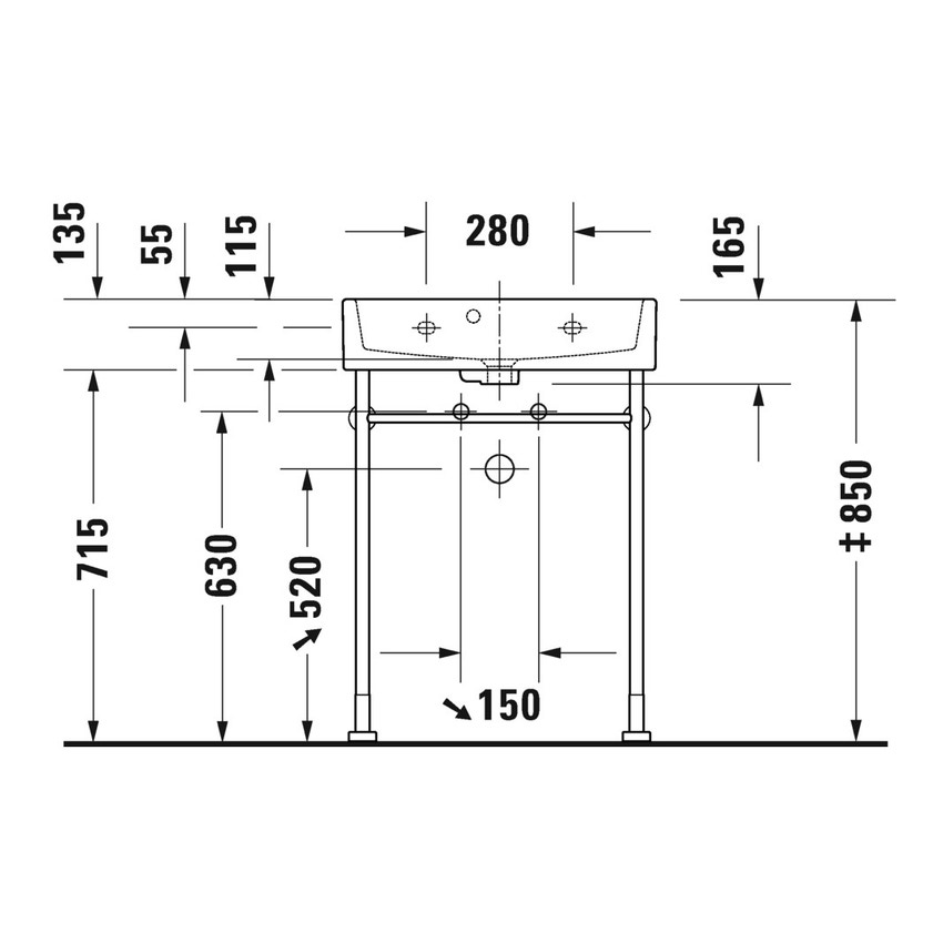 Immagine di Duravit VERO AIR lavabo consolle Compact 60 cm monoforo, con troppopieno e bordo per rubinetteria, lato inferiore smaltato, Wondergliss, colore bianco 23686000271